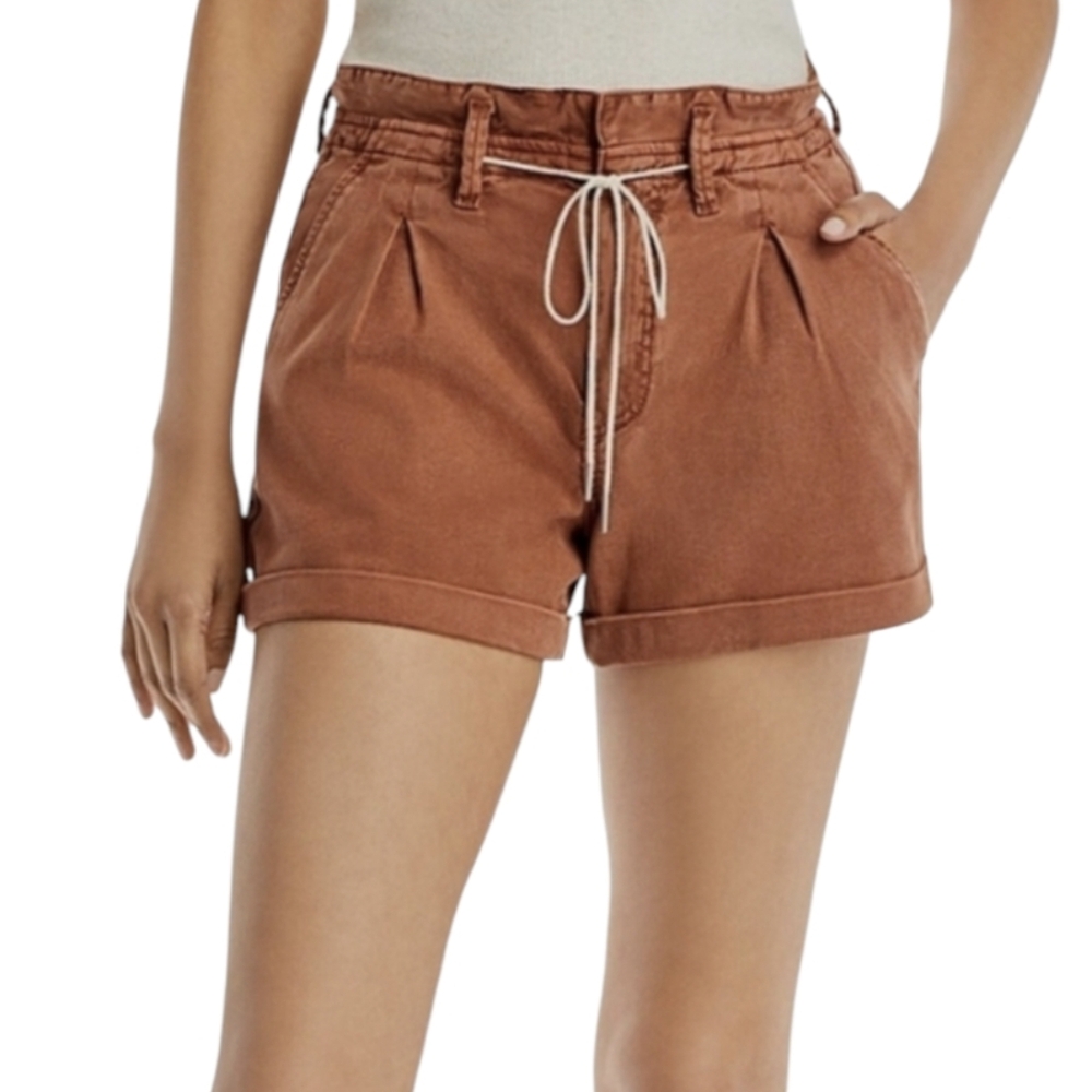 Paige 30 Women's Brown Carly Pleated Shorts High Waisted Vacation Terra Cotta